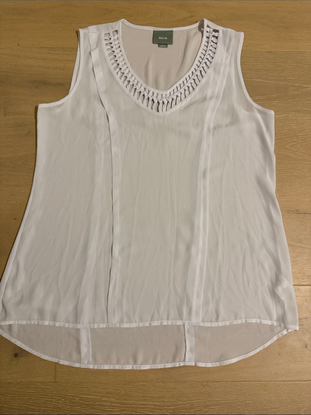Maeve White Sleeveless V-Neck Tank with Crochet Trim